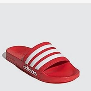 Adidas Adilette Shower Slides Red & White Striped Mens Size 11